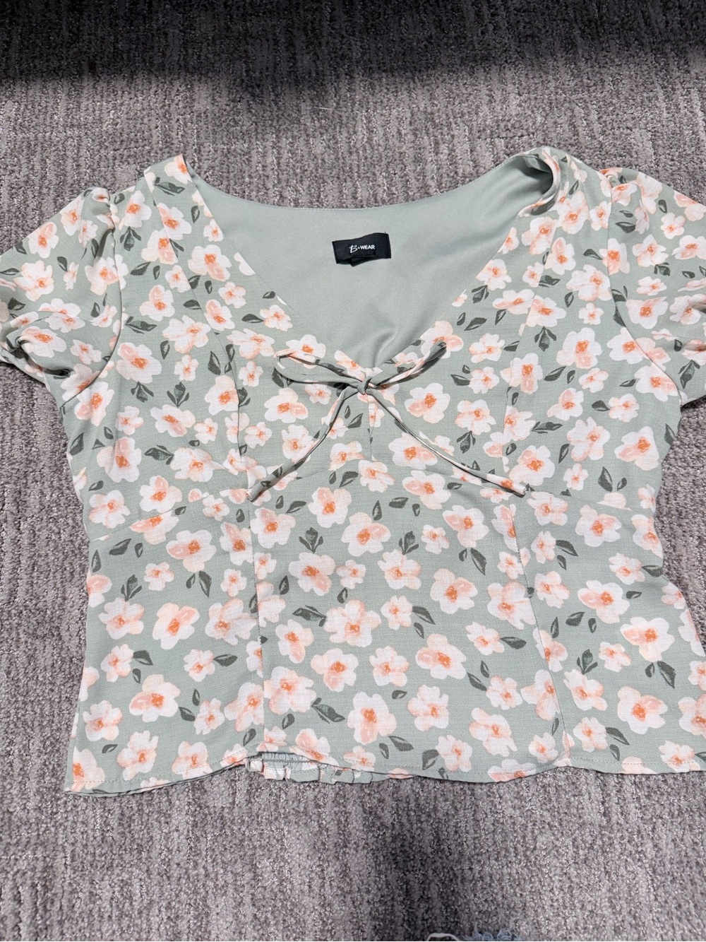 Bwear Sage Green Floral Tie-Front Crop Top